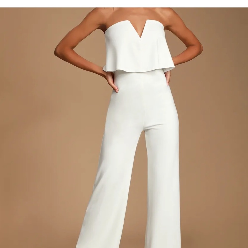 Lulus power of love white strapless jumpsuit